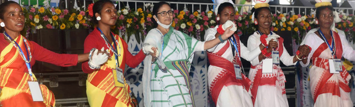 Hon'ble Chief Minister Mamata Banerjee danced to the tune of Adivasi music with tribal women during her visit to Alipurduar on 8th June 2022