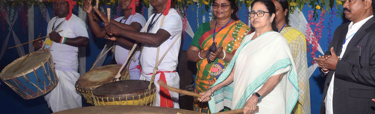 Hon'ble Chief Minister with folk artists at Birsa Munda's birth anniversary celebration at Belpahari in Binpur-2 block, Jhargram